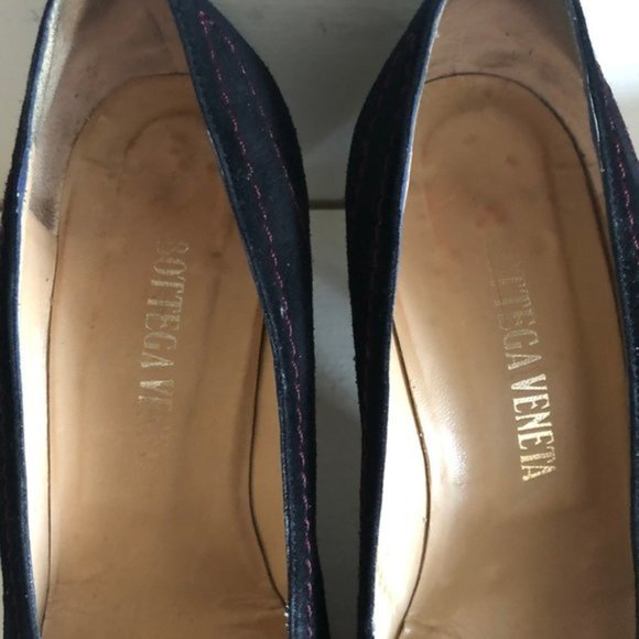 Vtg BOTTEGA VENETA Wingtip Snakeskin Leather Suede Contrast Stitch Heels 6.5 - Picture 14 of 16